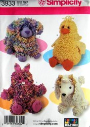 3933 SIMPLICITY 15'' FLEECY LOOPY BUNNY,  DUCK,  DOG,  POODLE PATTERN UNCUT